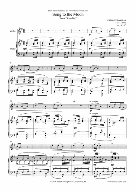 Song To The Moon Violin And Piano Sheet Music