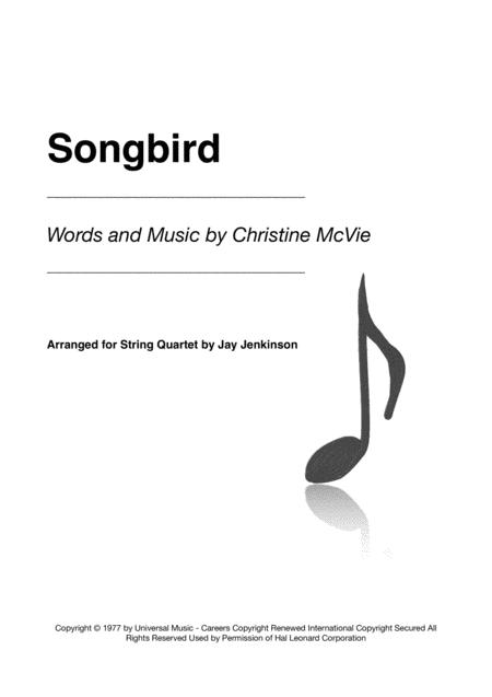 Free Sheet Music Songbird For String Quartet