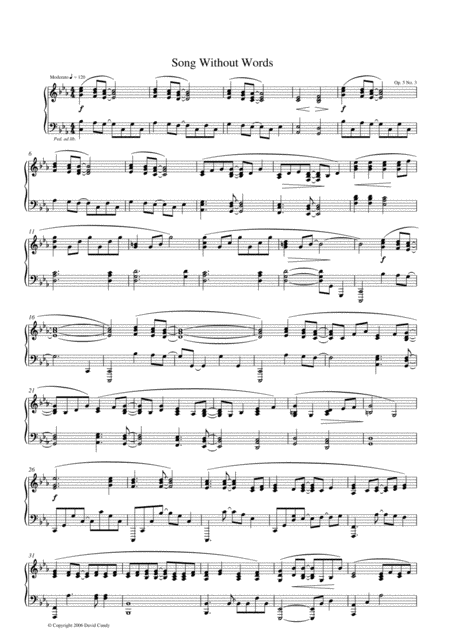 Songs Without Words For Solo Piano Op 5 No 3 Sheet Music