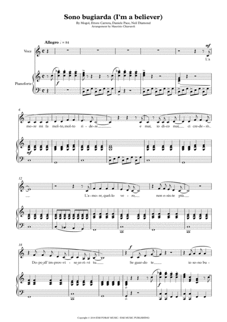 Free Sheet Music Sono Bugiarda I M A Believer