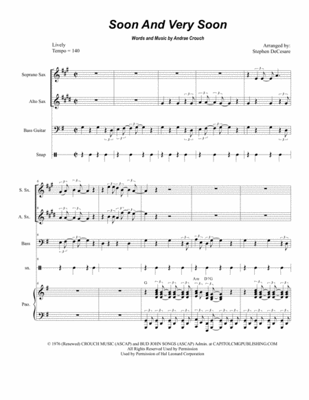 Soon And Very Soon Duet For Soprano And Alto Saxophone Sheet Music