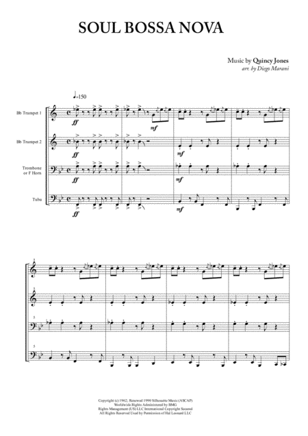 Soul Bossa Nova For Brass Quartet Sheet Music