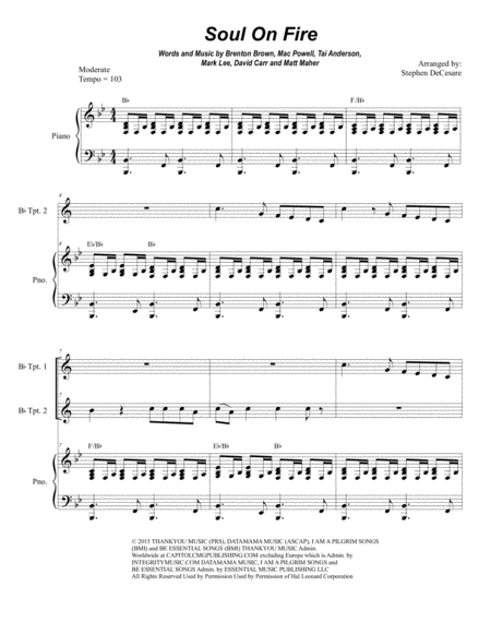 Free Sheet Music Soul On Fire Duet For Bb Trumpet