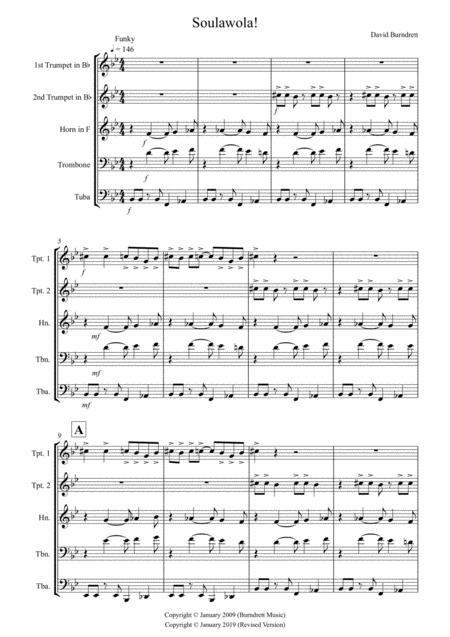 Free Sheet Music Soulawola For Brass Quintet