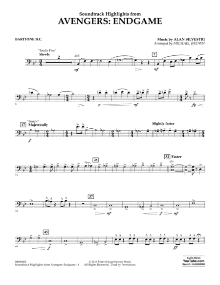 Soundtrack Highlights From Avengers Endgame Arr Michael Brown Baritone B C Sheet Music