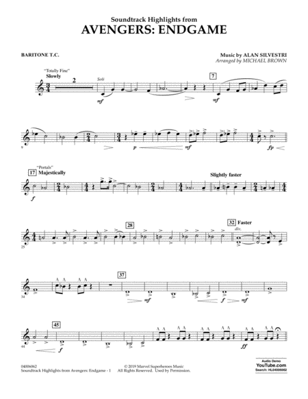 Free Sheet Music Soundtrack Highlights From Avengers Endgame Arr Michael Brown Baritonet C