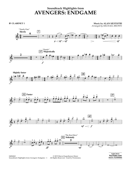 Free Sheet Music Soundtrack Highlights From Avengers Endgame Arr Michael Brown Bb Clarinet 1