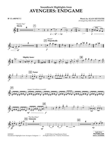 Soundtrack Highlights From Avengers Endgame Arr Michael Brown Bb Clarinet 2 Sheet Music