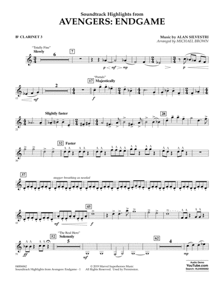 Soundtrack Highlights From Avengers Endgame Arr Michael Brown Bb Clarinet 3 Sheet Music