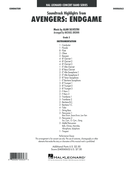 Soundtrack Highlights From Avengers Endgame Arr Michael Brown Conductor Score Full Score Sheet Music