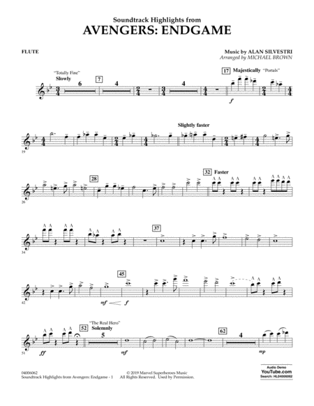 Soundtrack Highlights From Avengers Endgame Arr Michael Brown Flute Sheet Music