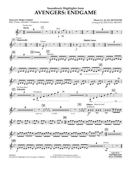 Soundtrack Highlights From Avengers Endgame Arr Michael Brown Mallet Percussion Sheet Music