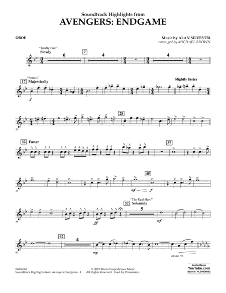 Soundtrack Highlights From Avengers Endgame Arr Michael Brown Oboe Sheet Music