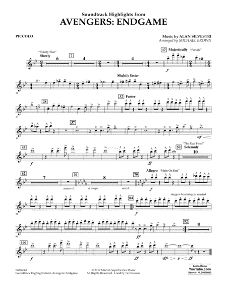 Free Sheet Music Soundtrack Highlights From Avengers Endgame Arr Michael Brown Piccolo