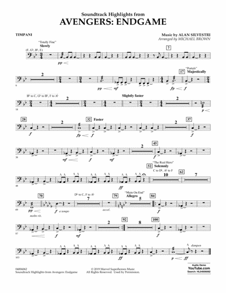 Free Sheet Music Soundtrack Highlights From Avengers Endgame Arr Michael Brown Timpani