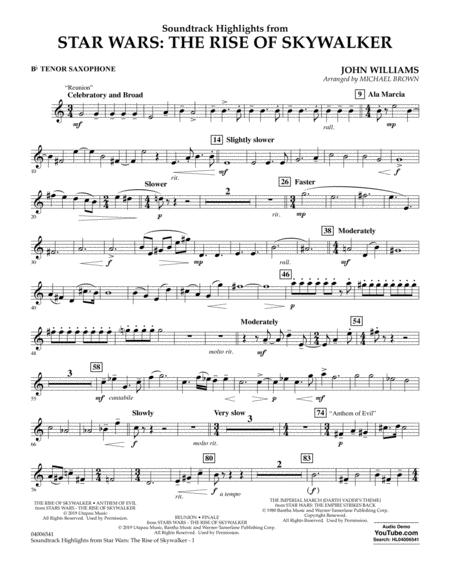 Soundtrack Highlights From Star Wars The Rise Of Skywalker Bb Tenor Saxophone Sheet Music