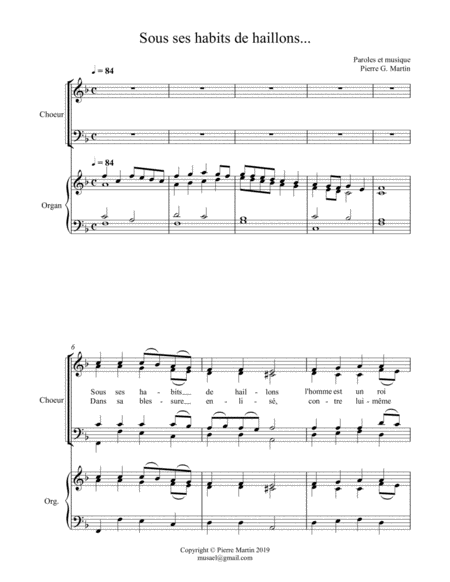 Sous Ses Habits De Haillons Mixed Choir Obliged Organ Sheet Music