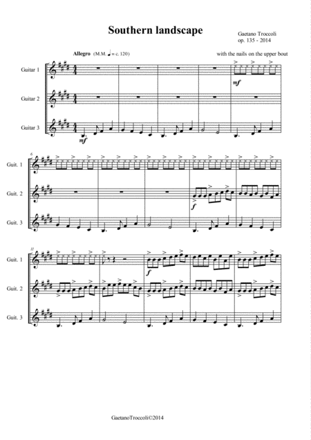 Free Sheet Music Southern Landscape For Three Guitars