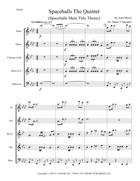 Spaceballs The Quintet Spaceballs Main Title Theme Sheet Music