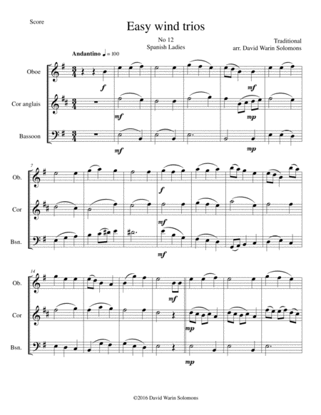 Free Sheet Music Spanish Ladies For Double Reed Trio Oboe Cor Anglais Bassoon