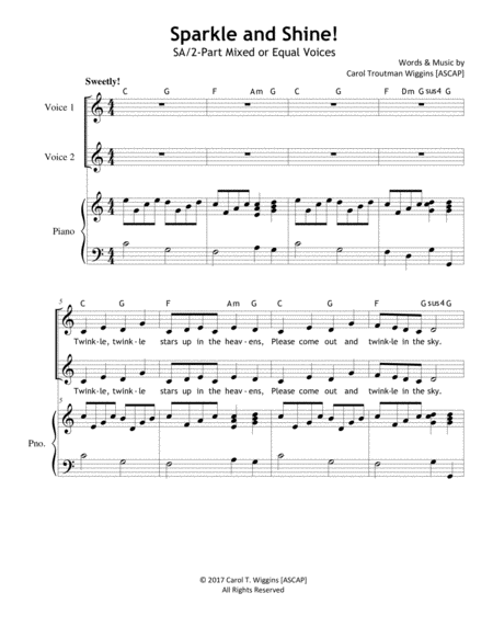 Sparkle And Shine 2 Part Sheet Music