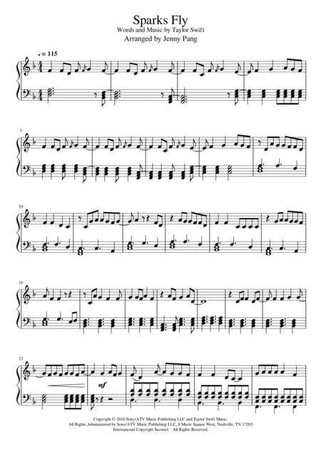 Sparks Fly Easy Piano Sheet Music