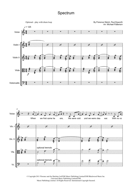 Spectrum String Quartet And Voice Sheet Music