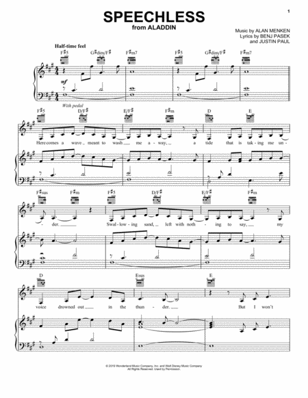 Free Sheet Music Speechless From Disneys Aladdin