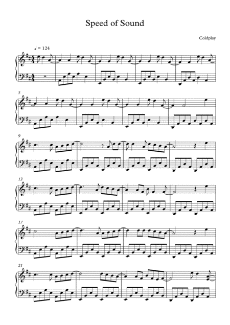 Speed Of Sound Coldplay Piano Solo Sheet Music