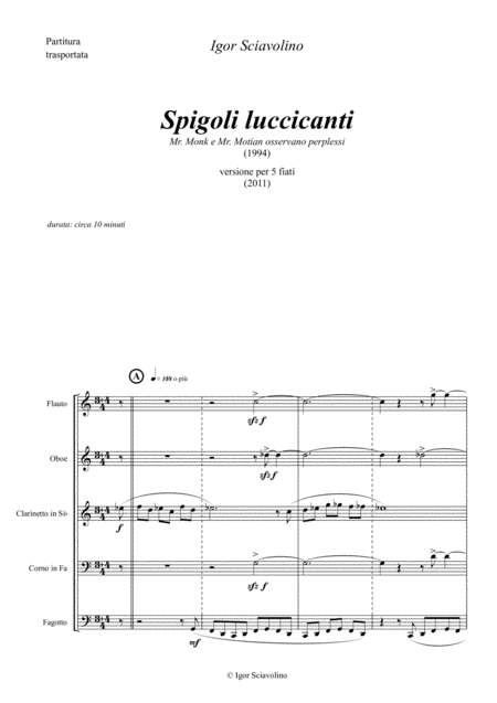 Free Sheet Music Spigoli Luccicanti Brilliant Corners For Woodwind Quintet
