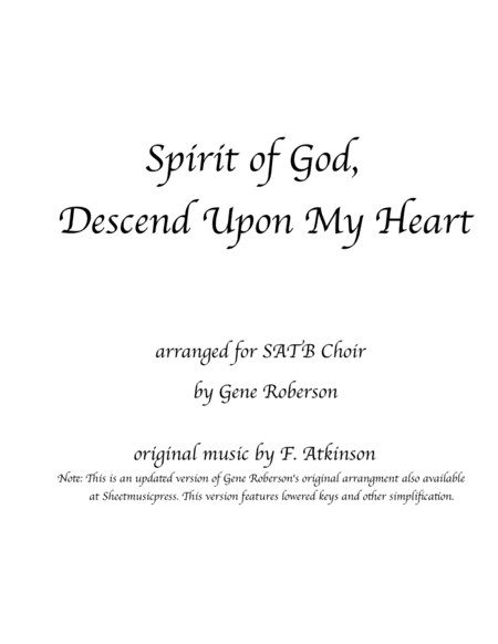 Free Sheet Music Spirit Of God Descend Upon My Heart Satb Revised Edition