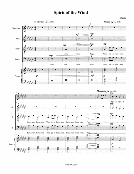 Free Sheet Music Spirit Of The Wind