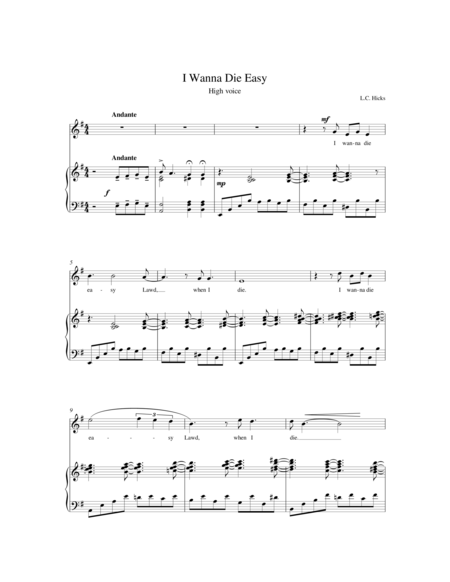 Free Sheet Music Spiritual I Wanna Die Easy High Voice