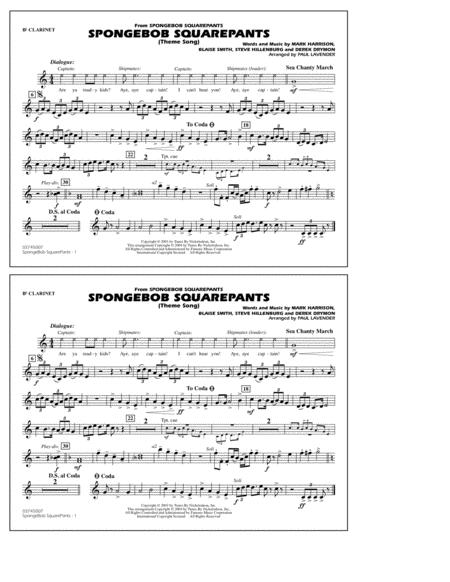 Spongebob Squarepants Theme Song Arr Paul Lavender Bb Clarinet Sheet Music