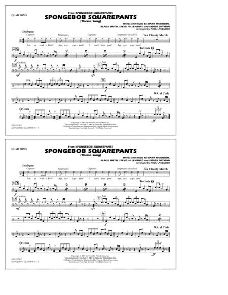 Spongebob Squarepants Theme Song Arr Paul Lavender Quad Toms Sheet Music
