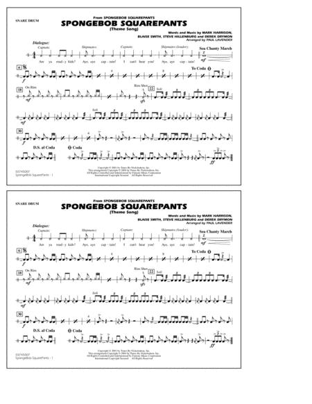 Spongebob Squarepants Theme Song Arr Paul Lavender Snare Drum Sheet Music