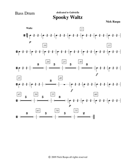 Spooky Waltz From Three Dances For Halloween Bass Drum Part Sheet Music