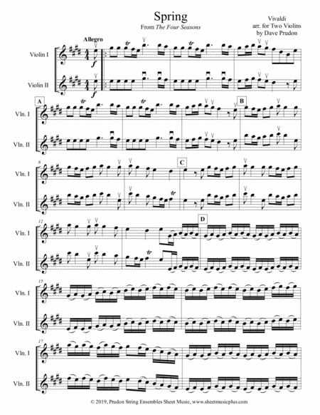Free Sheet Music Spring Allegro From Four Seasons For Two Violins
