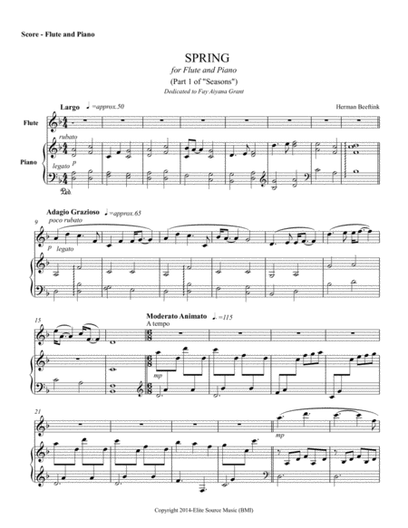 Free Sheet Music Spring Flute And Piano