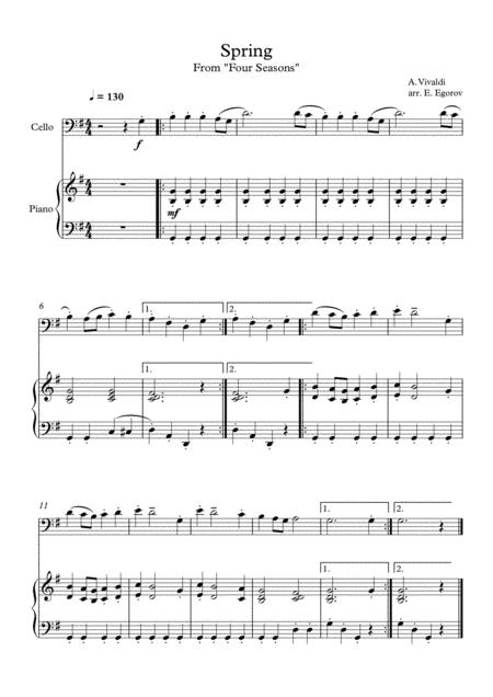 Free Sheet Music Spring Four Seasons Antonio Vivaldi For Cello Piano