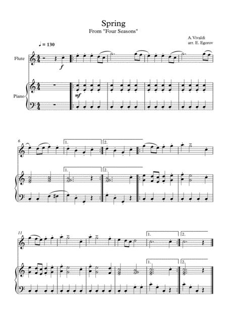 Free Sheet Music Spring Four Seasons Antonio Vivaldi For Flute Piano