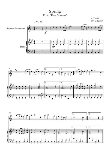 Free Sheet Music Spring Four Seasons Antonio Vivaldi For Soprano Saxophone Piano