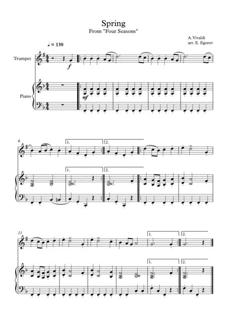 Free Sheet Music Spring Four Seasons Antonio Vivaldi For Trumpet Piano