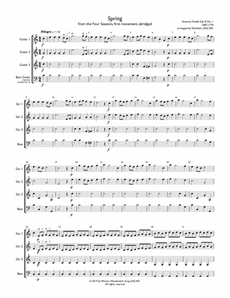 Spring From The Four Seasons For Grade 1 5 Guitar Trio Or Ensemble Sheet Music