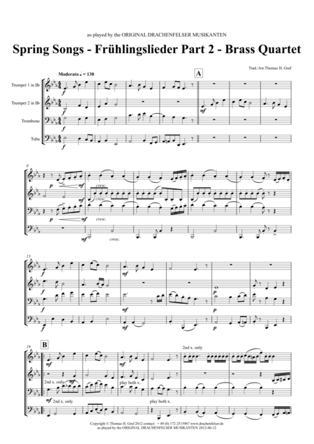 Spring Songs Frhlingslieder Part 2 German Folk Songs Brass Quartet Sheet Music