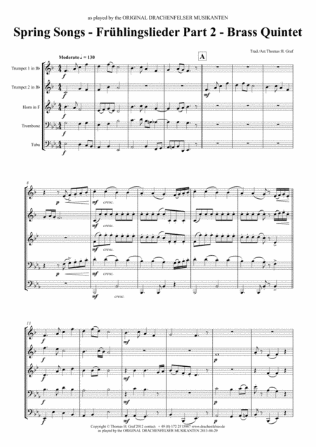 Spring Songs Frhlingslieder Part 2 German Folk Songs Brass Quintet Sheet Music