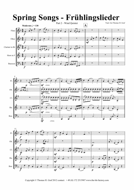 Spring Songs Frhlingslieder Part 2 German Folk Songs Wind Quintet Sheet Music