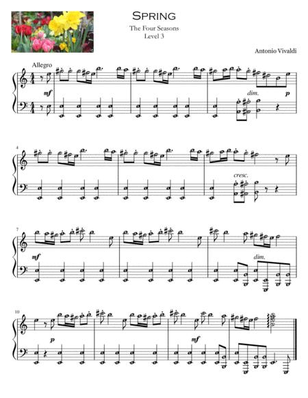 Free Sheet Music Spring The Four Seasons By Vivaldi Piano Solo Level 2 With Note Names