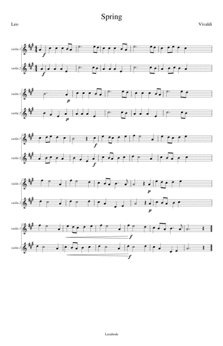 Free Sheet Music Spring Violin Duet