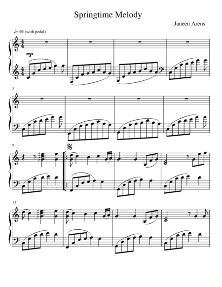 Springtime Melody Original Piano Composition By Janeen Arens Sheet Music